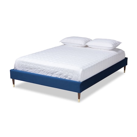 Baxton Studio Volden Blue Velvet Upholstered Queen Size Wood Platform Bed Frame 155-9466